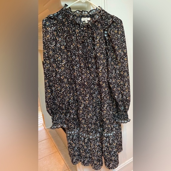 Max Studio Ditzy Floral Prairie Western Tiered Skirt RuffleNeck Shoulder Detail - Picture 1 of 12